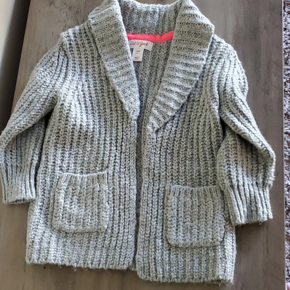 12 mo grey/silver sweater open cardigan